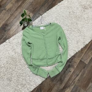 Urban Outfitters Out From Under Green Suki Ribbed Button Front Cropped Sweater